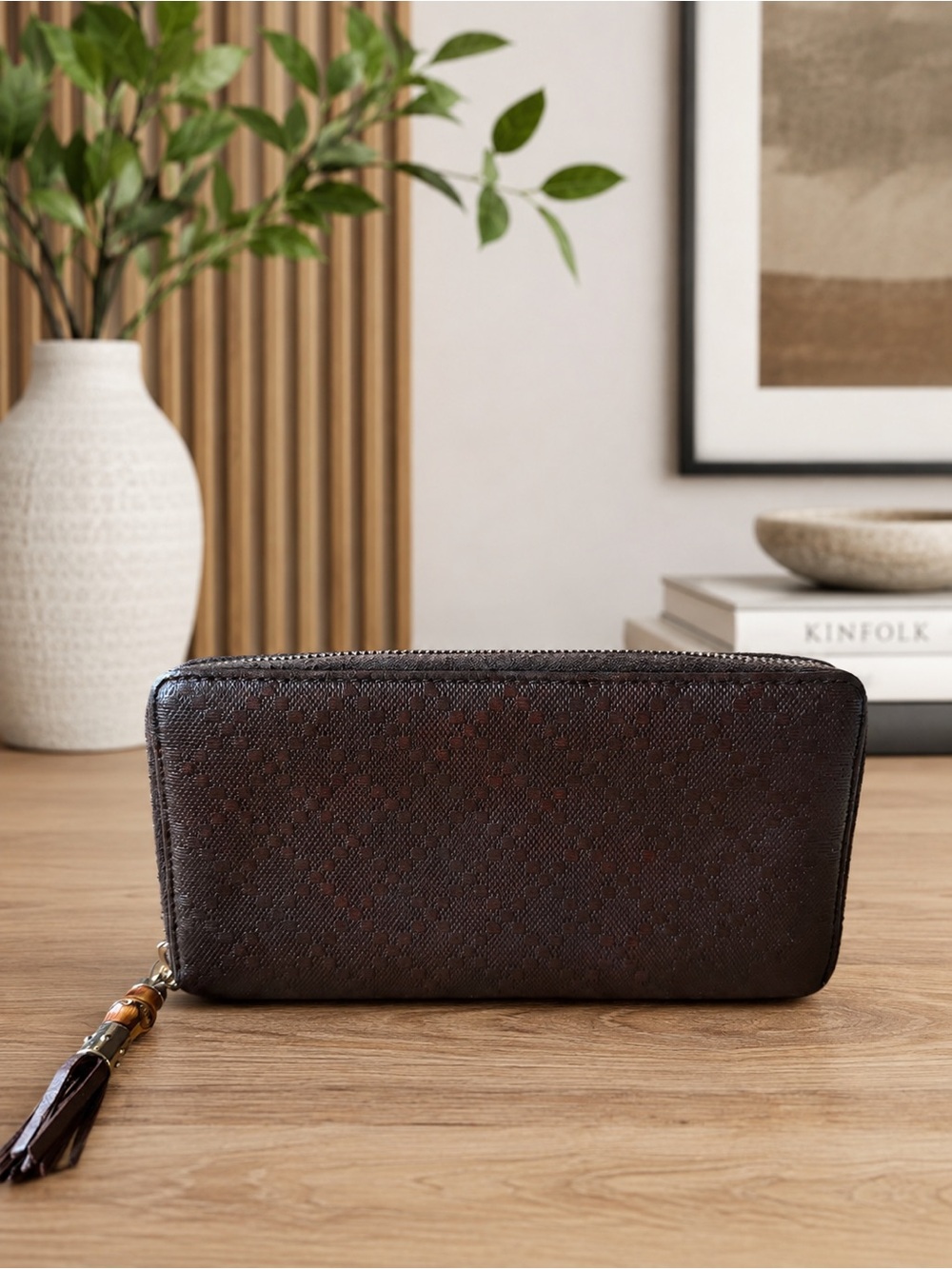 Gucci Diamante Leather Bamboo Tassel Zip Around Wallet